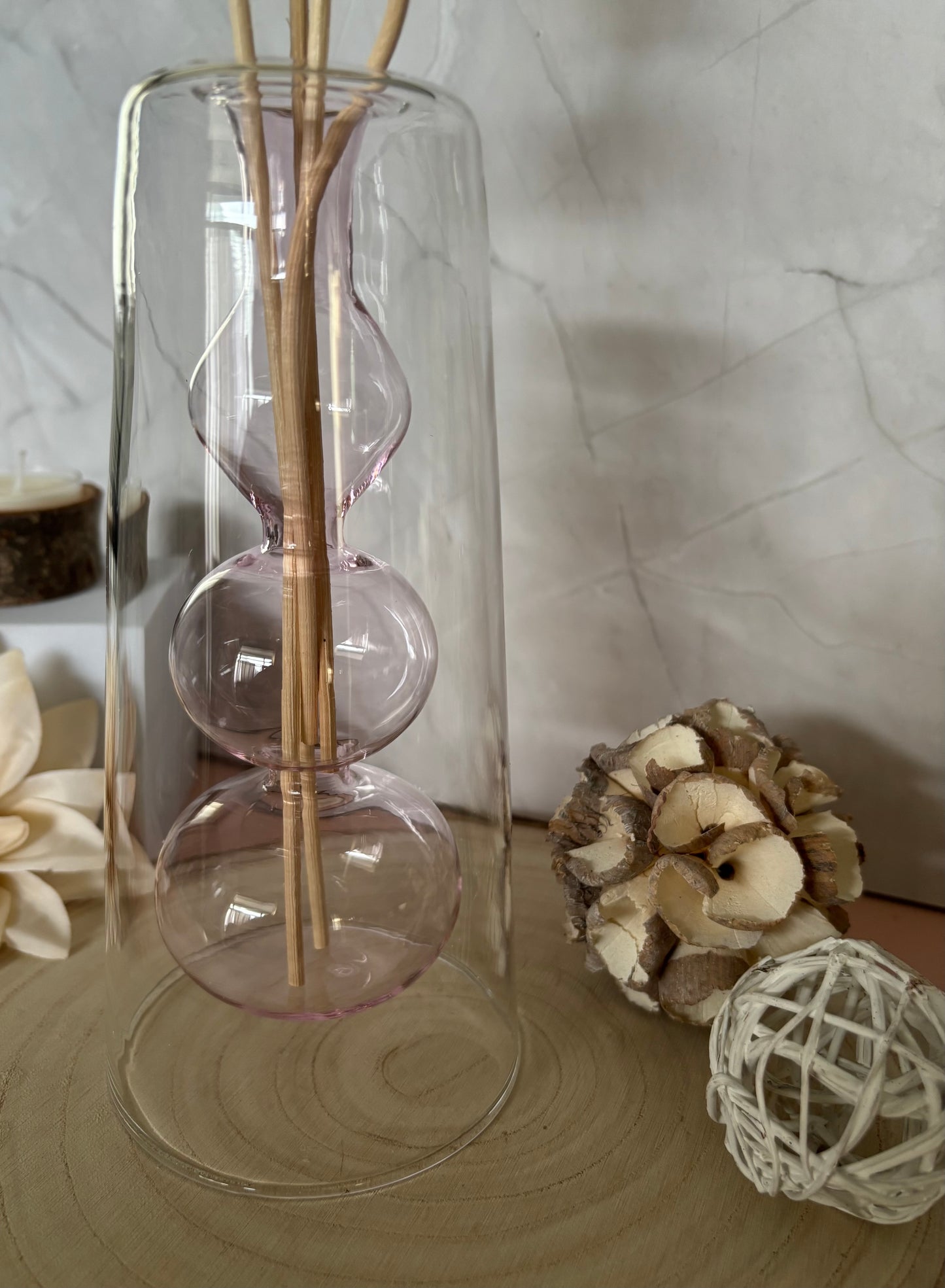 Diffuseur en verre double vitré à trois boules "rose"