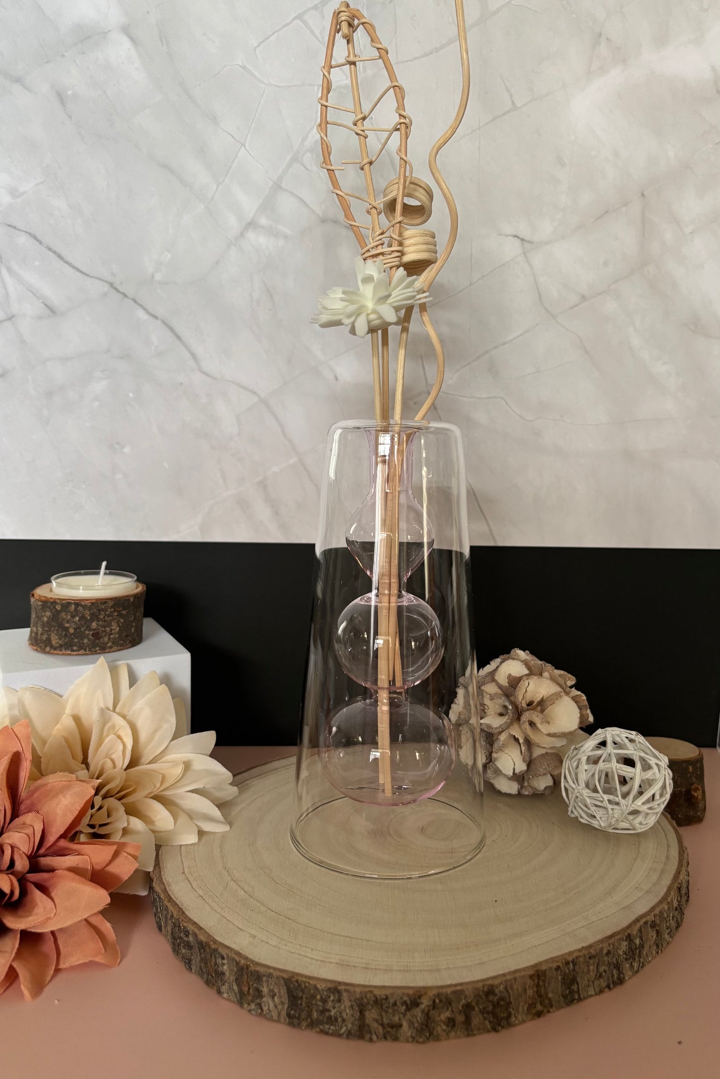 Diffuseur en verre double vitré à trois boules "rose"
