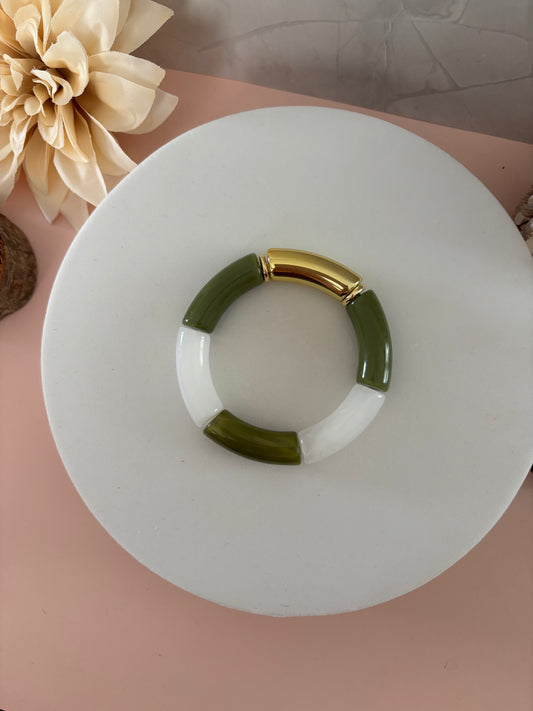 🌿 Bracelet Nature Élégante — vert, ivoire & doré