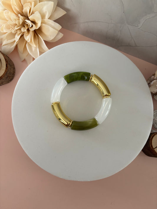 🌿 Bracelet Jardin d’Ivoire — vert, blanc ivoire & doré