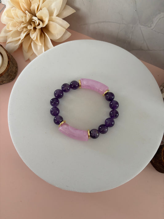 🌺 Bracelet Rosalie — rose poudré, violet & doré