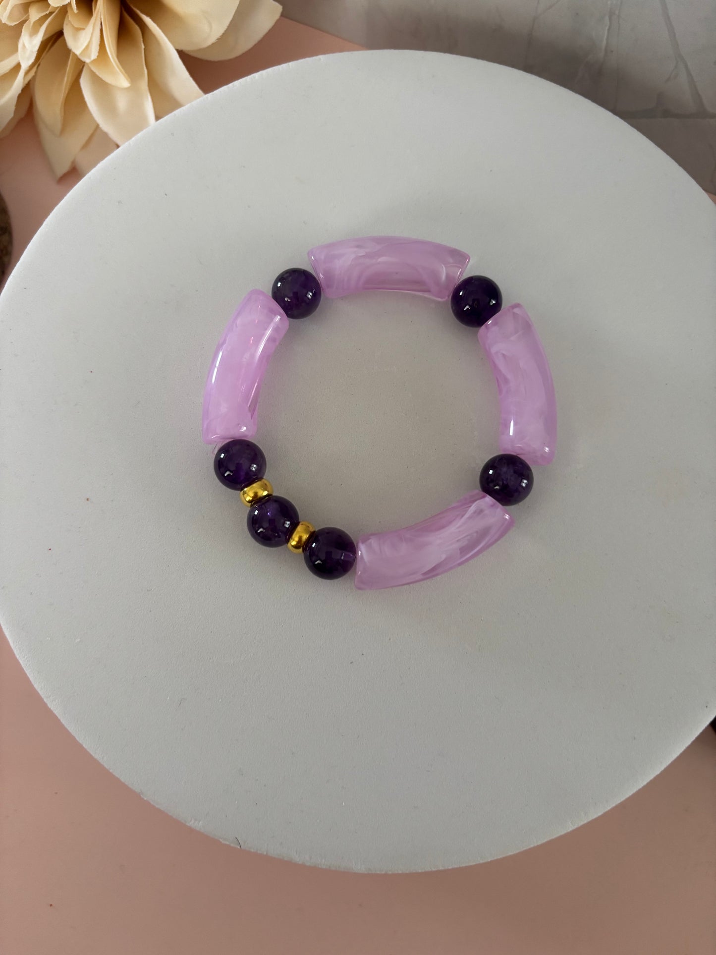 💜 Bracelet Orchidée — rose poudré, violet & doré