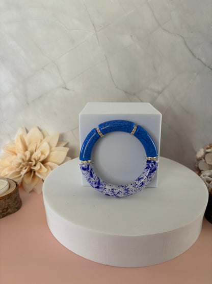 🌿 Bracelet Océane — bleu, blanc fleuri & argenté