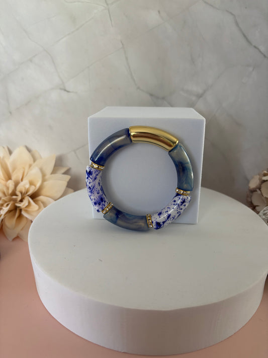 ✨ Bracelet Saphir — bleu profond, blanc fleuri & doré
