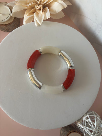 ❤️ Bracelet Éclat Rubis — rouge profond, ivoire & argenté