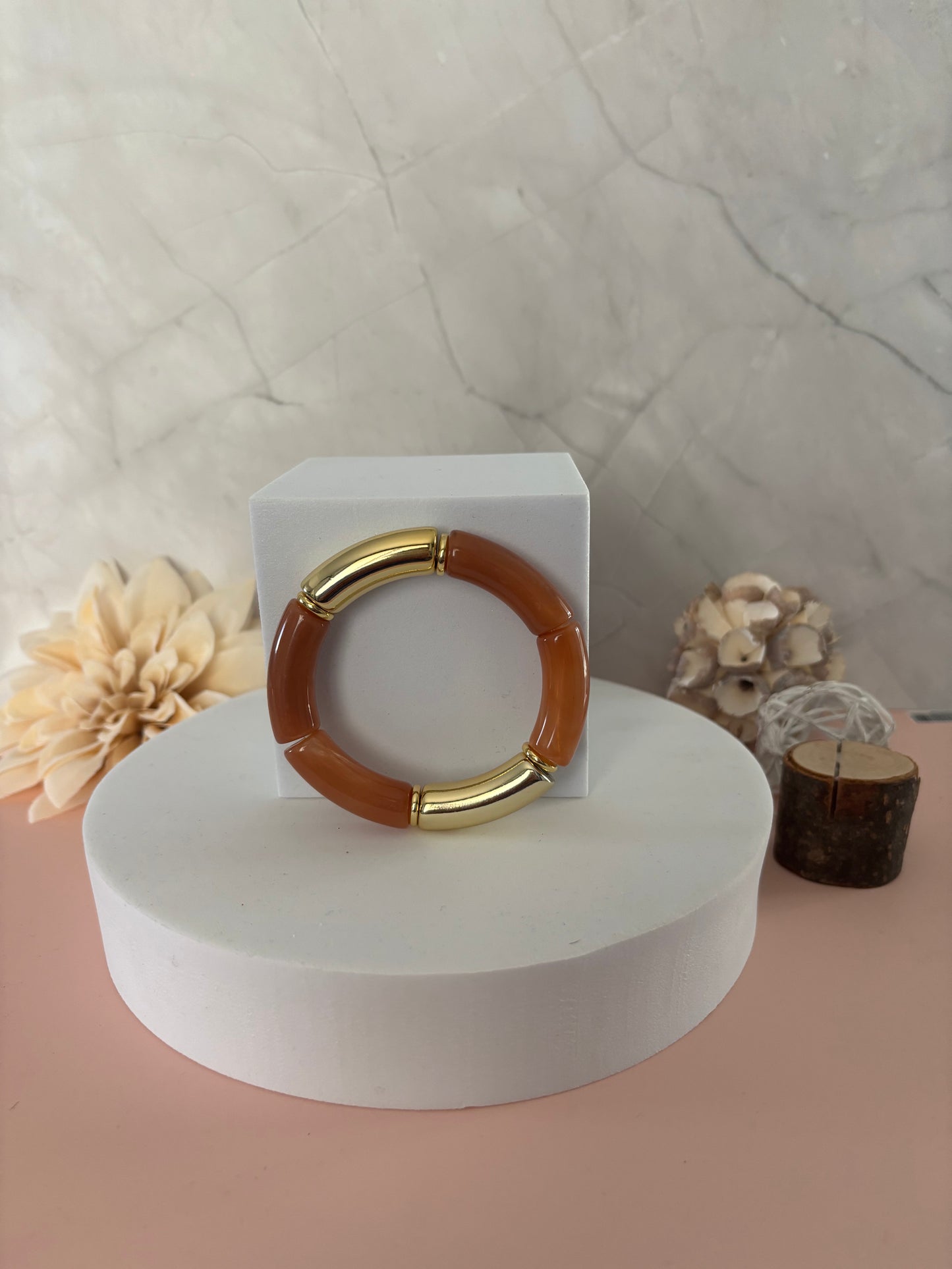 🧡 Bracelet Ambre Doré — orange caramel & doré
