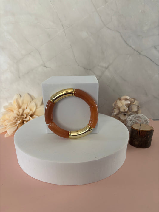 🧡 Bracelet Ambre Doré — orange caramel & doré