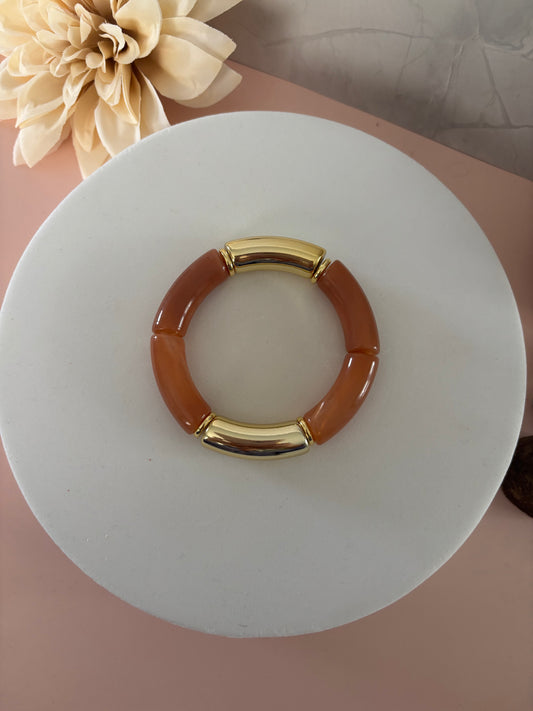 🧡 Bracelet Ambre Doré — orange caramel & doré