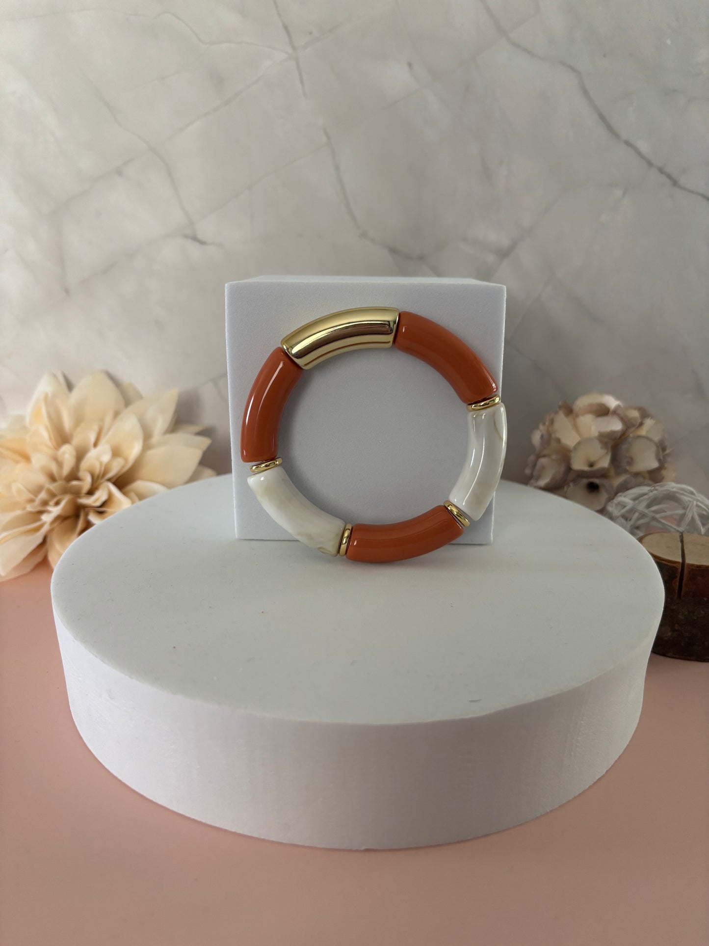 🤎 Bracelet Sienna — terracotta, ivoire & doré