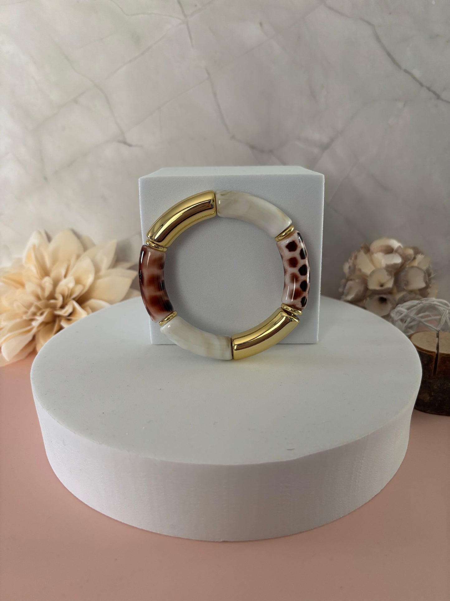 🐆 Bracelet Léopard Chic — ivoire, léopard & doré