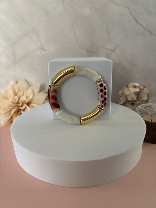 🐆 Bracelet Léopard Chic — ivoire, léopard & doré