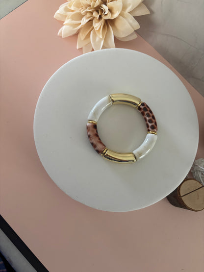 🐆 Bracelet Léopard Chic — ivoire, léopard & doré