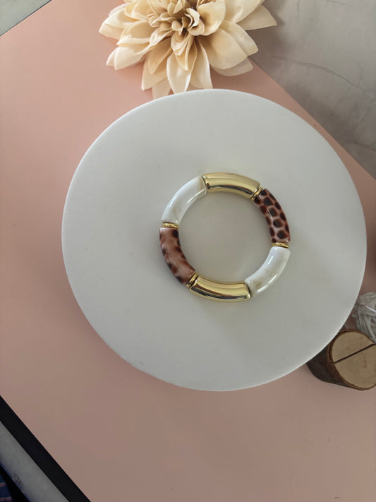 🐆 Bracelet Léopard Chic — ivoire, léopard & doré