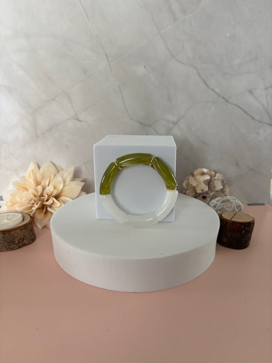🍃 Bracelet Douceur d’Olive — vert olive, ivoire & doré