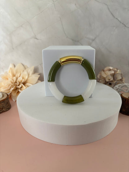 🌿 Bracelet Nature Élégante — vert, ivoire & doré