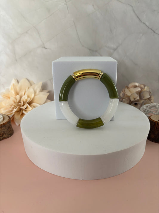 🌿 Bracelet Nature Élégante — vert, ivoire & doré