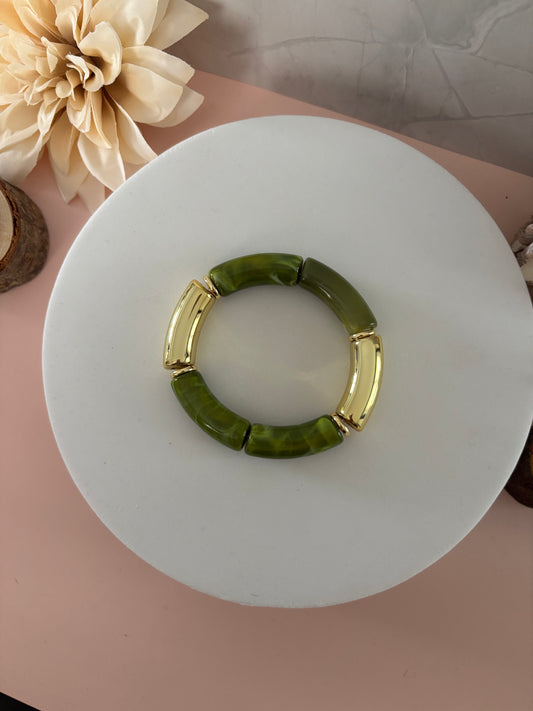 🍃 Bracelet Olive Sauvage — vert olive & doré
