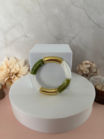 🌿 Bracelet Jardin d’Ivoire — vert, blanc ivoire & doré