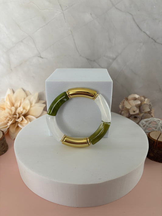 🌿 Bracelet Jardin d’Ivoire — vert, blanc ivoire & doré