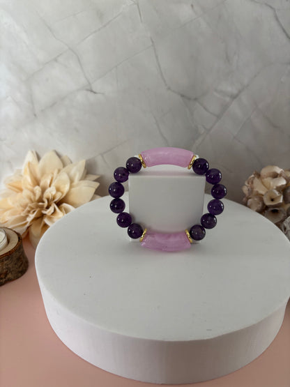 🌺 Bracelet Rosalie — rose poudré, violet & doré