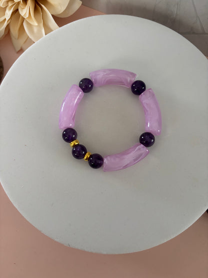 💜 Bracelet Orchidée — rose poudré, violet & doré
