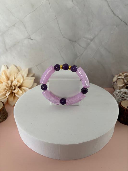 💜 Bracelet Orchidée — rose poudré, violet & doré